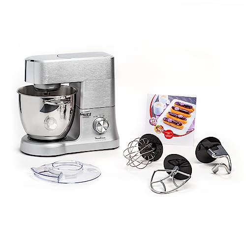 Moulinex Masterchef QA810D01 - Robot de cocina y repostería profesional 1500 W con kit de masas metálico, bol XL de 6,7 L, 4 posibilidades de accesoríos compatibles, de acero inoxidable