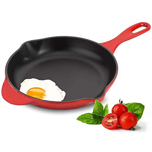 HUABANG Sartén de Hierro Fundido, 30 cm Sartén con Mango de Hierro Fundido, Redonda, uego de Sartenes Antiadherentes Sartenes para Todas las Fuentes de Calor, Incluye Inducción (Rojo 30cm)