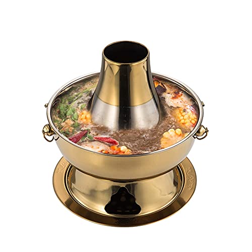 YYFANGYF Olla Caliente De Cobre, Estofado Tradicional Chino Shabu-shabu De Pato Mandarín De Acero Inoxidable Para Comidas Familiares Y Regalos Navideños. (Color : Gold, Tamaño : 36cm)