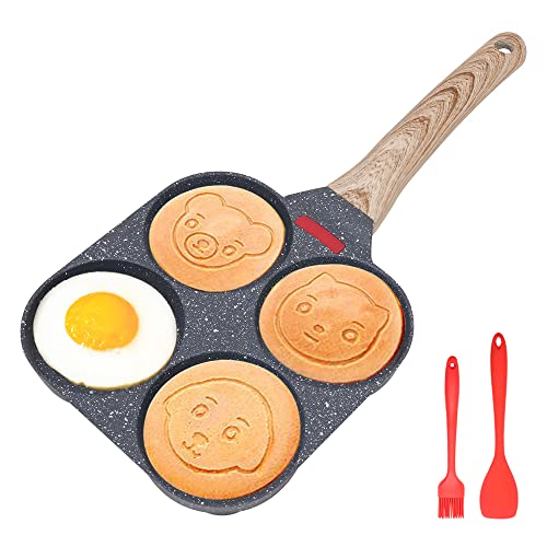Bobikuke Sarten Tortillas, Sartén Antiadherente 4 Agujeros Con Patrón de Dibujos Animados Sartén Para Tortilla de Desayuno Huevos Fritos, Hamburguesas, Panqueques, Utensilio de Cocina