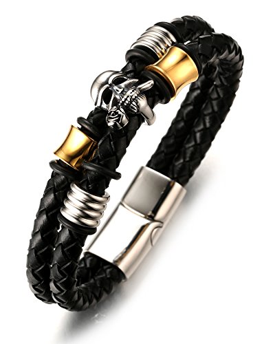 HALUKAKAH ● Jazz ● Pulsera Hombre Cuero Genuina Hecho a Mano Cierre Magnético Titanio Acero Inoxidable 8.46