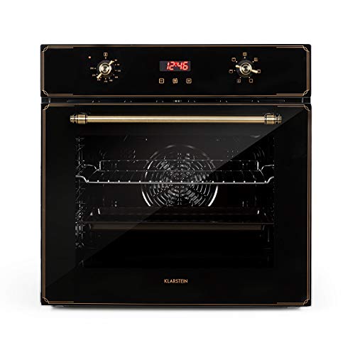 Klarstein Elizabeth - Horno eléctrico encastrable, Potencia 2.200 W, Circulación de aire, Función grill, Temporizador, Voluen 70 L, 5 ranuras, 50-250 °C, Iluminación interior, Pantalla digital, Negro