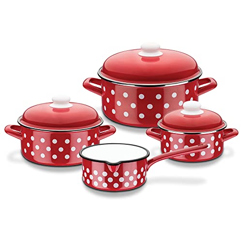 GSW Stahlwaren GmbH - Batería de Cocina (7 Piezas, esmaltada, 30 x 30 x 30 cm), Color Rojo