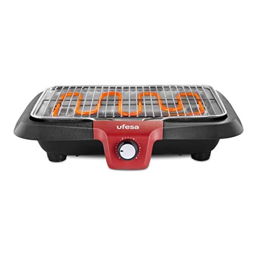 Ufesa BB7640 Barbacoa Eléctrica, 2300W, Superficie de Cocción 38x24cm, Apagado Automático, Termostato Ajustable, Apto para Lavavajillas, Baja Generación de Humo