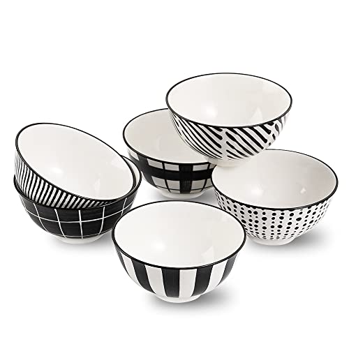 Tazones Desayuno Cuencos Ceramica Pequeño - Cuenco Sopa Negro y Blanco 300 ml - Bol para Cereales | Postre | Helado | Arroz | Snack | Aperitivos | 12 cm - Apto para Lavavajillas y Microondas - 6 Pieza