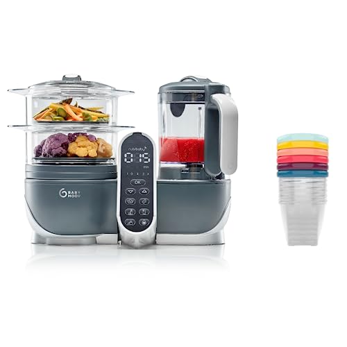 Babymoov Nutribaby(+) Gris + Set de 6 Babybols 250ml - Robot de cocina multifunción 6 en 1 - Cocina al vapor - Batidora - Cocina varios comidas al mismo tiempo