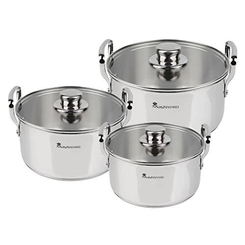 MasterPro Smart | Batería de Cocina | Set de 6 Piezas Con Tapa de Cristal de 20, 24 y 28 cm| Fabricadas en Acero Inoxidable | Cacerolas de Cocina | Compatibles con Todo Tipo de Cocinas