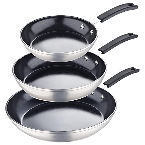 MasterPro Colección inteligente de aluminio forjado, juego de 3 sartenes con revestimiento antiadherente de cerámica, 20 cm/26 cm/30 cm, seguro para todo tipo de cocinas, apto para lavavajillas