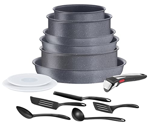 Tefal Ingenio Natural On Juego 6 piezas + Mango extraíble + Tapas + 5 Accesorios - Revestimiento antiadherente Mineralia,indicador de temperatura, fabricado en Francia, apto para inducción