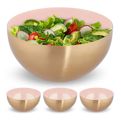 Juego de 2 Ensaladeras Redondas Grandes FIORE DORO 3,5 Litros, Cuenco Repostería, Bol Cocina, Ø 25cm, Rosa y Dorado