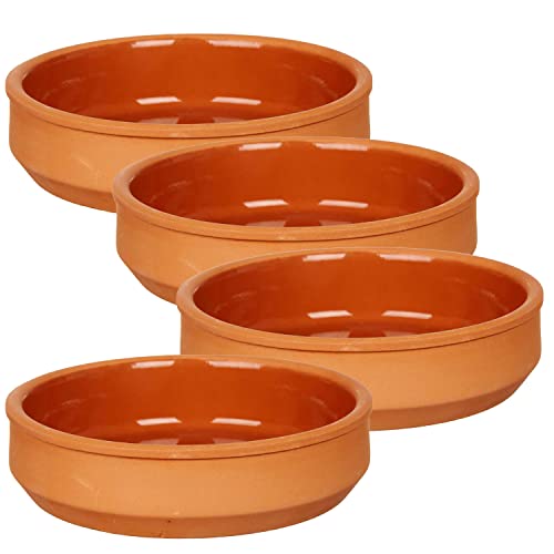 TIENDA EURASIA - Set de 4 Cazuelas de ø16 cm, Cazuela Barro Aptas para el Horno, Juego de 4 Cazuelas Lavables en Lavavajillas, Tamaño ø16 x 4 cm, Cazuela Redonda Se puede Usar en Microondas (Marrón)