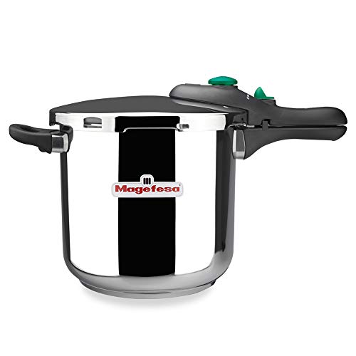 MAGEFESA ® Dynamic olla a presión Súper rápida de 6 litros, fabricada en acero inoxidable 18/10, apta para todo tipo de cocinas, incluido inducción, 5 sistemas de seguridad, fácil uso, express