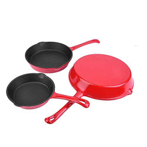 WJIN Sartén de Hierro Fundido, sartén de Hierro Fundido esmaltado de 3 Piezas, Utensilios de Cocina Profesionales