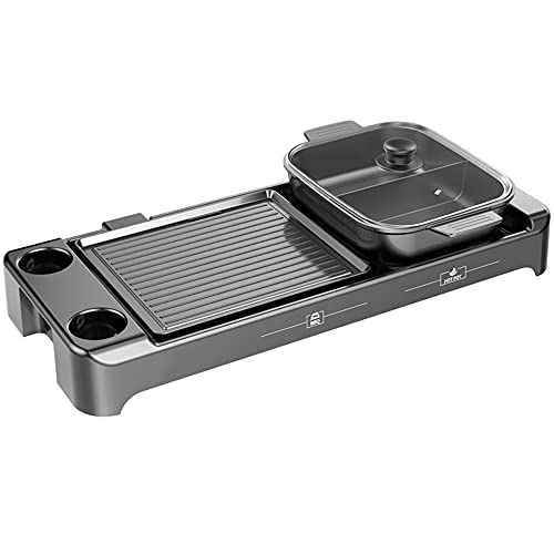 BLZ Parrilla eléctrica para ollas Calientes Parrilla de Barbacoa doméstica Multifuncional 2 en 1 Parrilla para ollas Calientes Olla Antiadherente sin Humo para Grupos de 3-12 Personas