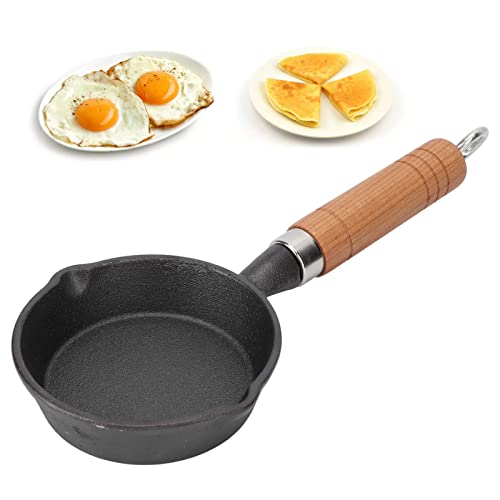 Pequeña Sarten Hierro, Mini Sartén para Tortillas, Sartenes para Freír 10cm, Mini Sartén Plana con Wood Handle para Freír Huevos, Rrollitos de Huevo, Tortitas