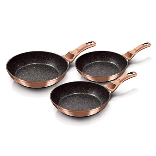 Berlinger Haus Línea metálica- Rose Gold Edition 3 piezas sartén set, BH/1278NF oro rosa acero inoxidable 18/8