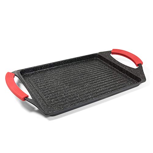 Moneta Pro Grill, Sartén de Inducción con Asas de Silicona, Revestimiento Antiadherente y Antiarañazos, Plancha Apta para Todo Tipo de Cocinas, Apta para el Lavavajillas, 45x27 cm