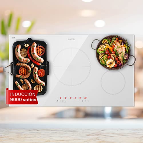 Klarstein Placa Induccion Eléctrica 9000W, Vitrocerámica Inducción Eléctrica de 5 Fuegos, Placas de Cocción de Sobremesa, Control Táctil, Placas de Cocción de Inducción, Placas Eléctricas para Cocinar