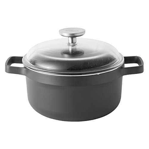 BergHOFF Gem - Olla para verduras con tapa de cristal (antiadherente, apta para inducción, 28 cm), color negro