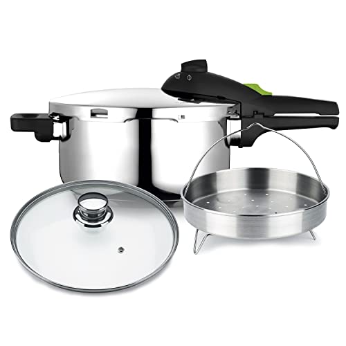 Olla presión Súper rápida FAGOR RAPID XPRESS COMPLET, Acero Inoxidable, Para todo Tipo de cocinas, INDUCCION, 5 Sistemas de Seguridad, 2 Niveles de presión. Pack exclusivo Olla + Cestillo + Tapa (4L)