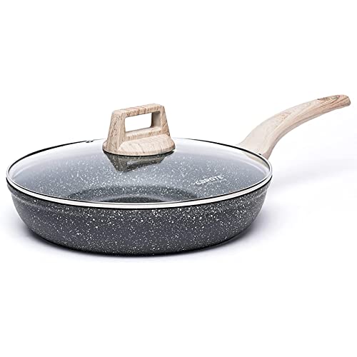CAROTE Sartenes Antiadherentes 26 cm con Tapa, Sartenes Induccion Piedra Aluminio Fundido, Mango Robusto, Apta Para Todo Tipo de Cocina, Libre de PFOA
