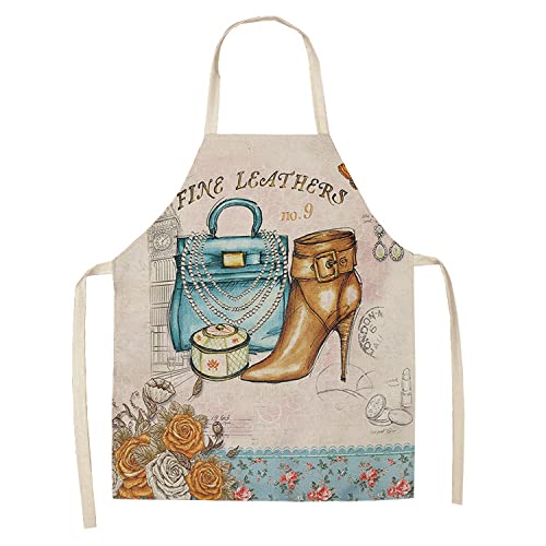 Delantal Cocina Mujer, Delantales Divertidos Para Mujeres Elegante Bolso Azul De Tacón Alto Dorado Estampado Algodón Lino Antiincrustante Delantales De Cocina Regalos Para Hornear Para Mujeres Del