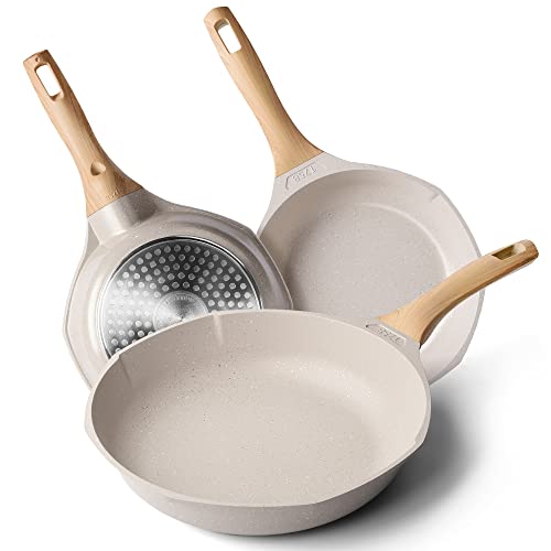 RIOVARM Juego de sartenes antiadherentes de inducción, granito, para tortilla, huevo, utensilios de cocina saludables 20 24 28cm