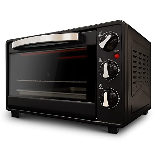 Grunkel - Horno eléctrico multifunción de sobremesa de 23L - HR-23 HN - Con 3 funciones de calor y selector de temperatura hasta 230ºC. Temporizador hasta 60 min - 1600W (Negro)
