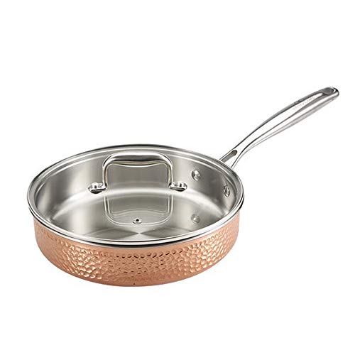 Cazuela de 3 capas en cobre de 24 cm con tapa de cristal Infinity Chefs De Lux BGIC-3661 de Bergner | Acero inoxidable | Acabado con efecto de cobre amartillado