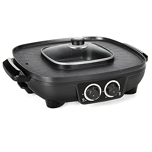 BLZ Parrilla eléctrica portátil 2 en 1 para ollas Calientes Olla Multifuncional Antiadherente para el hogar Parrilla eléctrica de Gran Capacidad para reuniones Familiares de 6-12 Personas
