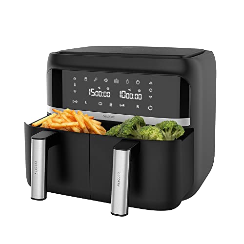Cecotec Freidora sin Aceite 9 L de Aire Caliente Cecofry Advance Double. 2850 W, Dietética, Compacta y Digital, 2 Cestillos con Temperatura dual y Tecnología PerfectCook, Temporizador