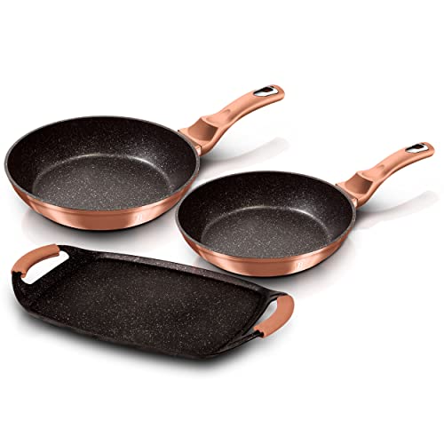 B BERLINGER HAUS BERLINGERHAUS PROFESSIONAL PRECISION Rose Gold Juego 2 Sartenes 22-26 cm y Plancha Asar Inducción 36x23cm, Antiadherente, sin PFOA, Diseño Metallic, Asas Silicona, Vitrocerámica