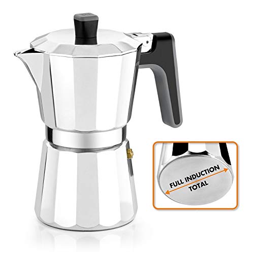 BRA Perfecta – Cafetera Italiana Inducción, Aluminio, capacidad 9 tazas, color plata, 19x11x22