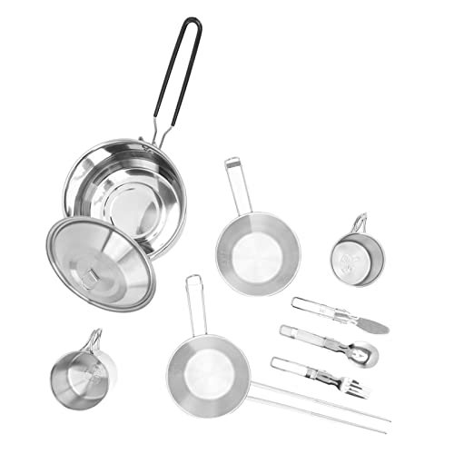 Changor Juego de utensilios de cocina para camping, resistencia a altas temperaturas, mango de sartén, buen sellado, tapa de olla de acero puro, kit de ollas y sartenes para exteriores