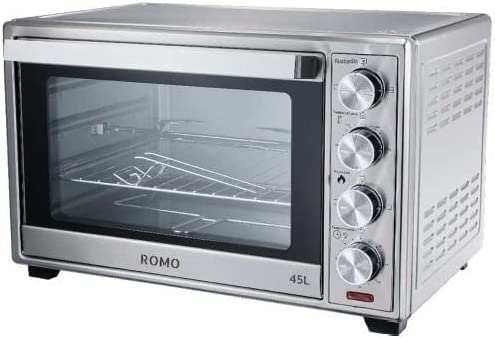 Suinga - Horno Eléctrico Sobremesa Convención y Rustidor 45L. 2000W. Temperatura hasta 230ºC, Temporizador con Apagado 60Min. Color acero