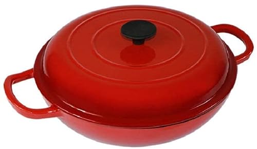 Cacerola Poco Profunda de Hierro Fundido esmaltado con Tapa, Olla esmaltada de Hierro Fundido, Olla para Paella española de 30 cm, Olla Poco Profunda de Hierro Fundido esmaltado con Tapa, OL