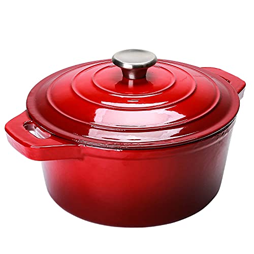 Puricon Esmalte de hierro fundido Cazuela para hornear, 5,2 L 26 cm de capacidad con capacidad redonda - Rojo