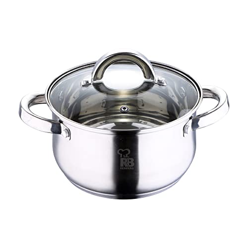 RENGBER Alexander | Olla de Cocina | Cacerola de 20 cm con Tapa de Cristal | Acero Inoxidable | Mangos Ergonómicos | Cacerola de Cocina | Para Todo Tipo de Cocinas