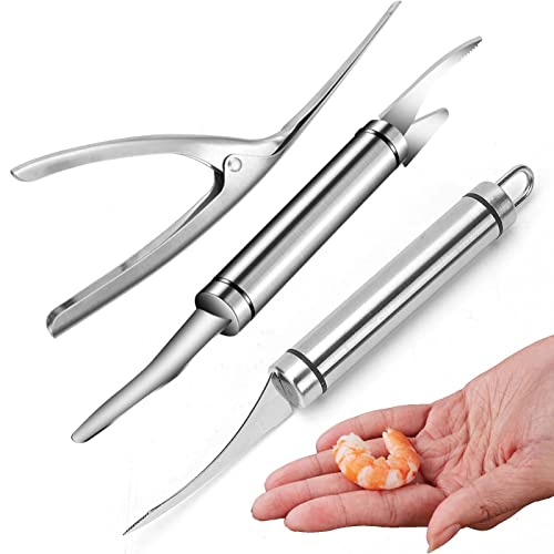SVOCK 3 Piezas Pelador de Gambas y Langostinos, Pelador de Gamba All In 1,Pelador Gambas de Acero Inoxidable, Multifunctional Shrimp Line Fish Maw Knife, Shrimp Peeler para Camarones y Pescado