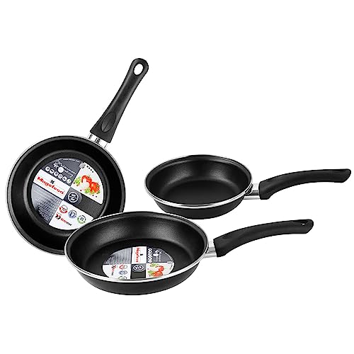 MAGEFESA Kenia Set Juego 3 Sartenes 18-20-24 cm, Inducción, Antiadherente Bicapa Ecológico libre de PFOA, Vitrocerámica, Gas, Acero Vitrificado, Fabricadas en España