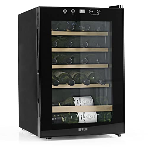 N8WERK Nevera de vino | para hasta 20 botellas de vino | Tecnología de compresión silenciosa | Independiente | Rango de temperatura 4 °C – 18 °C | con acristalamiento térmico | Pantalla LCD |