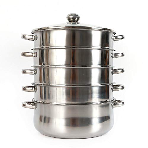 Olla a vapor de acero inoxidable para cocina de vapor eléctrica y de gas, inducción, olla para cocinar al vapor (5 varillas, 28 cm)