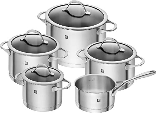 ZWILLING Juego de ollas de 5 Piezas, 4 Tapas, Apto para Inducción, Acero Inoxidable, Essence