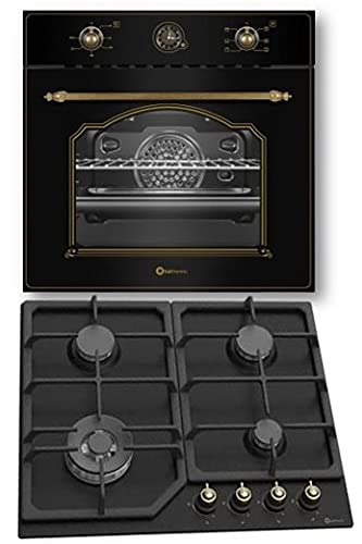 CONJUNTO ENCIMERA GAS + HORNO ELECTRICO MULTIFUNCION/ESTILO RUSTICO NEGRO CON MANDOS DORADOS/ANCHO 60 CMS/ENCIMERA 4 FUEGOS/HORNO 64 L.