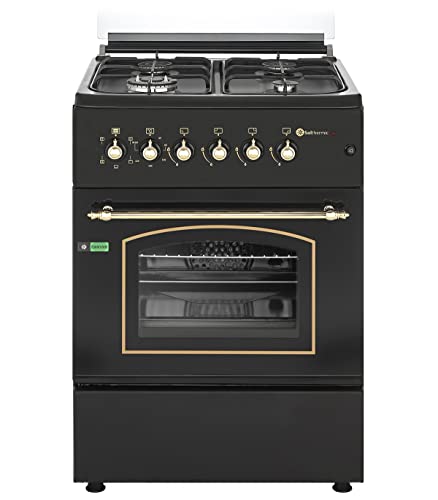 SOLTHERMIC F6S40E5RB COCINA GAS CON HORNO ELECTRICO TURBO INCORPORADO/NEGRA RUSTICA CON MANDOS DORADOS/ANCHO 60 CMS / 4 FUEGOS CON ENCENDIDO AUTOMATICO/HORNO MULTIFUNCION 60 L. / ALTA GAMA