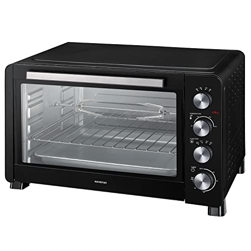 INFINITON HSM-A60B – Horno sobremesa, Negro, 60L, 2500W, Convección, Función asador, Rustidor, Doble acristalamiento, Luz interior, Temporizador 60 min.