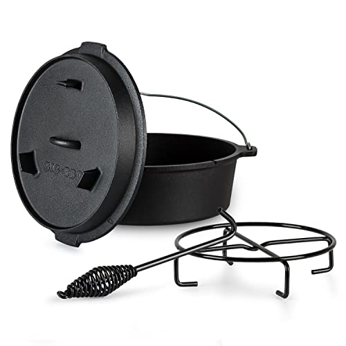 ToCi Horno Holandés de Hierro con Tapa, Olla Hierro Fundido con Capacidad de 13,6 l., Cazuela con Tapa para Horno a Prueba de Goteo, Uso Sartén para Cocina en Camping y BBQ para Brasas y Parrilla