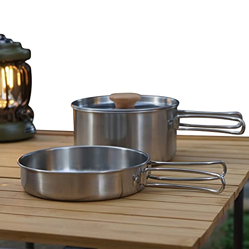 Bavokon - Batería de cocina de camping - Versión mejorada Juego de cocina antiadherente ligero para mochila | Juego de ollas ligeras antiadherentes, Batería de cocina compacta para Le