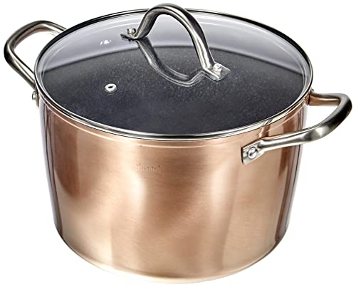 IBILI - Olla natura copper cobre con tapa de cristal, 24 cms, Antiadherente estilo piedra, Apta para induccion
