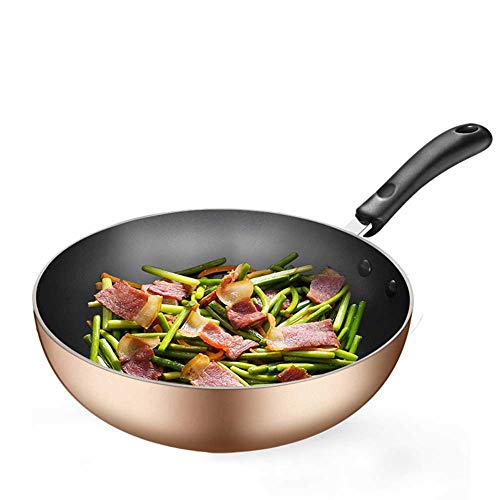 WJJ Wok Antiadherente Wok, Antiadherente Cooker, Cocina De Inducción, Cocina De Gas, Adecuados For Multi-función Wok Pan, Menos Grasa Humo, Hogar Wok, Aleación De Aluminio, Los 28CM Wok Induccion